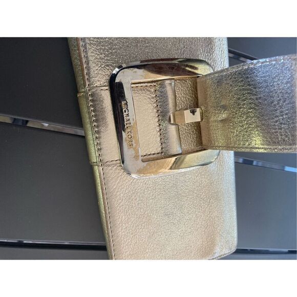 Michael Kors Sutton Gold Metallic Clutch - Picture 11 of 15